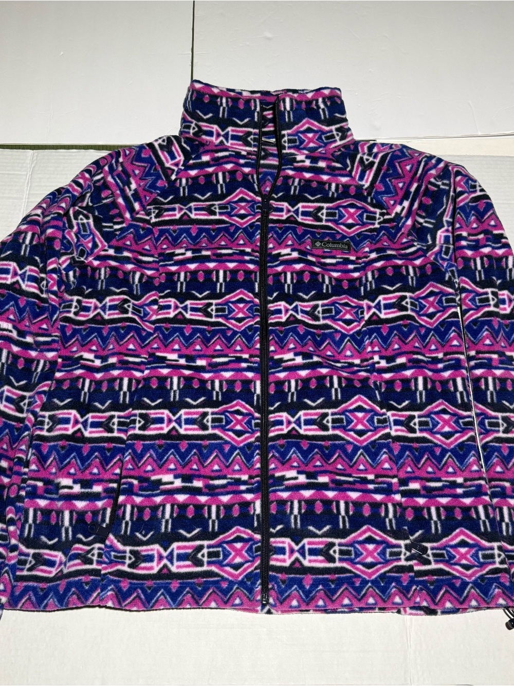 Columbia Women Dark Sapphire 80s Stripe Benton Springs FZ Fleece Jacket Size XL - Picture 1 of 9